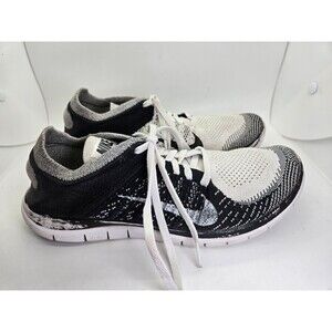 Nike Free 4.0 Flyknit Shoes Men's 8.5 White Black Oreo Running Athletic Sneakers